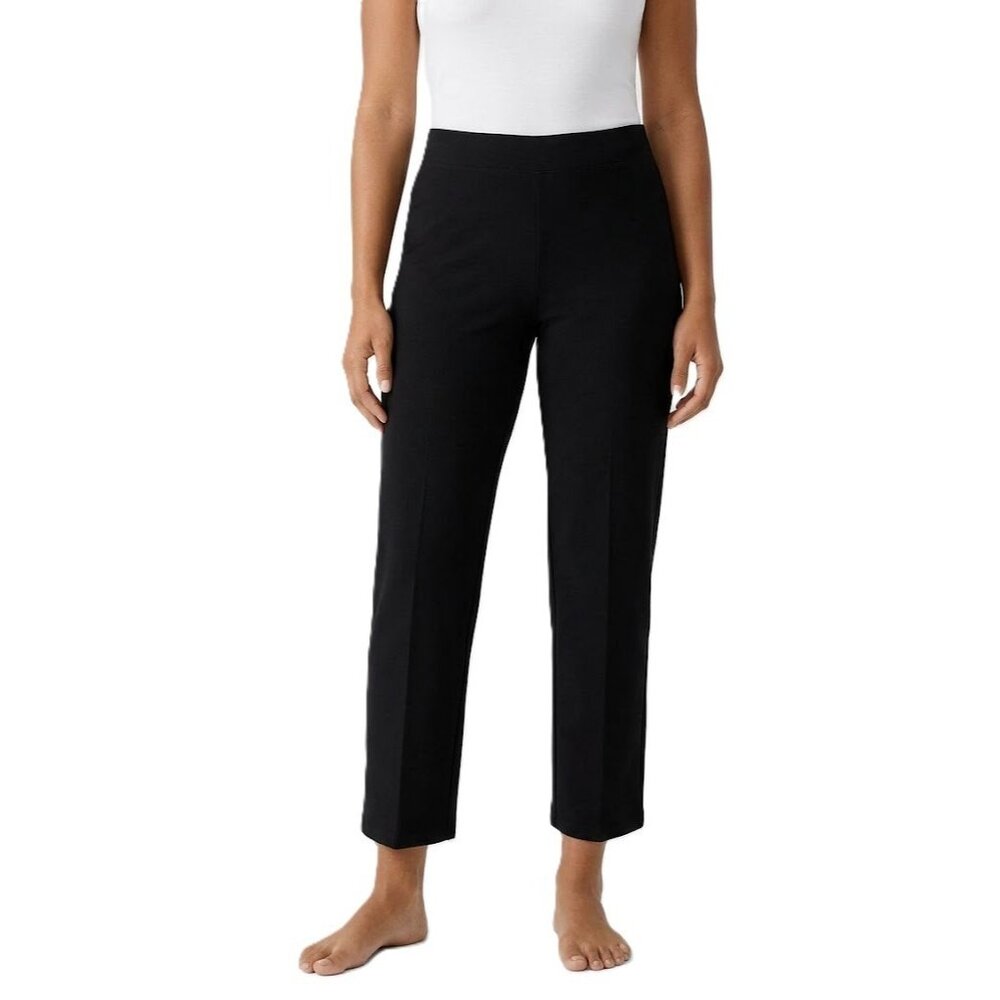 NWT Eileen Fisher Straight Ankle in Black Washable Stretch Crepe Pants XS